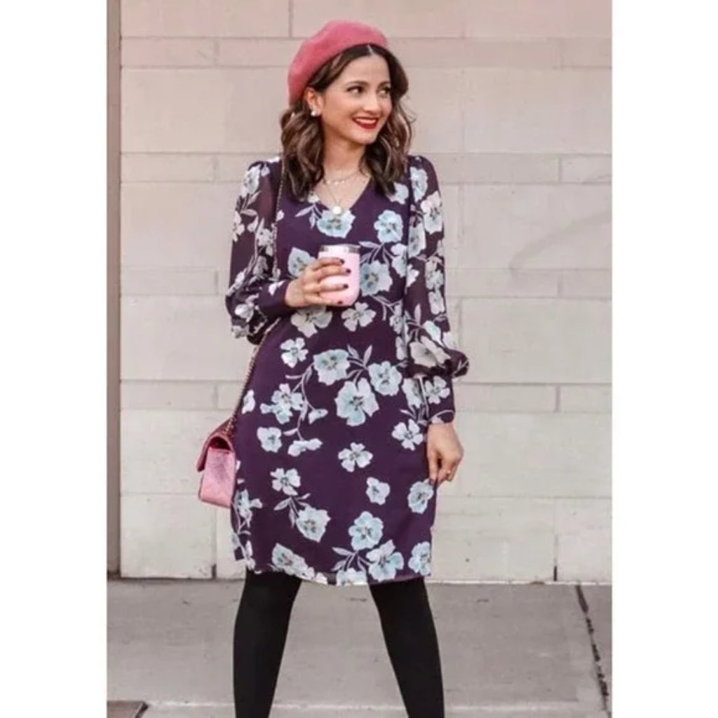 Cabi Purple Floral Long-Sleeve Dress